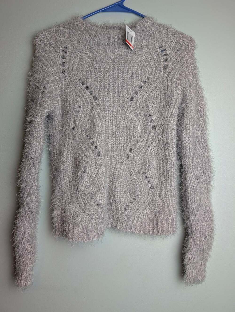 Sweaterweather Pastelgrunge Freshman Fluffy Gray Open Knit Pullover